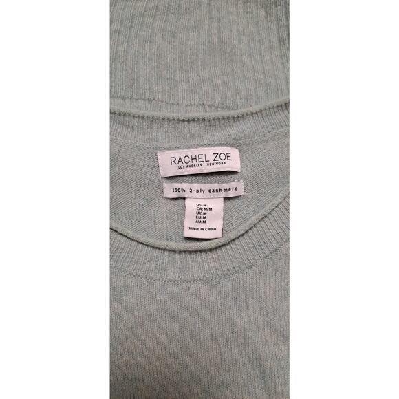Rachel Zoe 100% 2 Ply Cashmere Pullover Sweater Women Sz M FOAM Green Rolled Hem - Picture 5 of 6